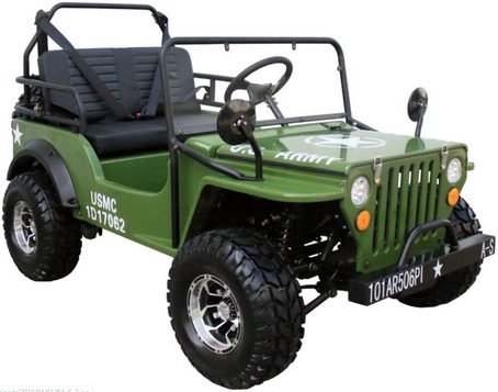 Willys Style Jeep Go Kart, 125cc Gas Engine, 3-speed with Reverse, Ages 12 and up