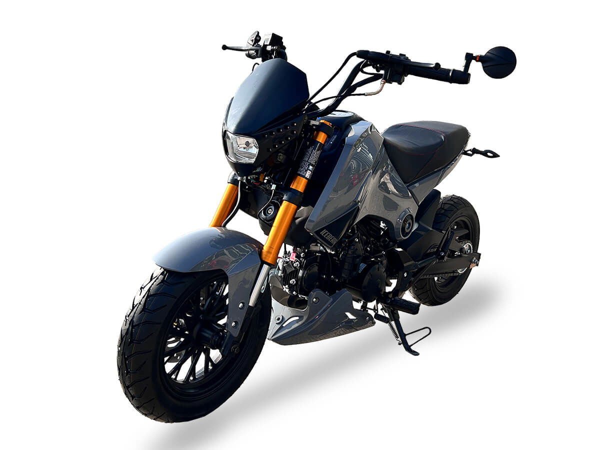 Fuerza 125cc Motorcycle, 4-Speed Manual, Dual Disc Brakes, 12 inch Aluminum Wheels, 50 State Legal - Metallic Grey