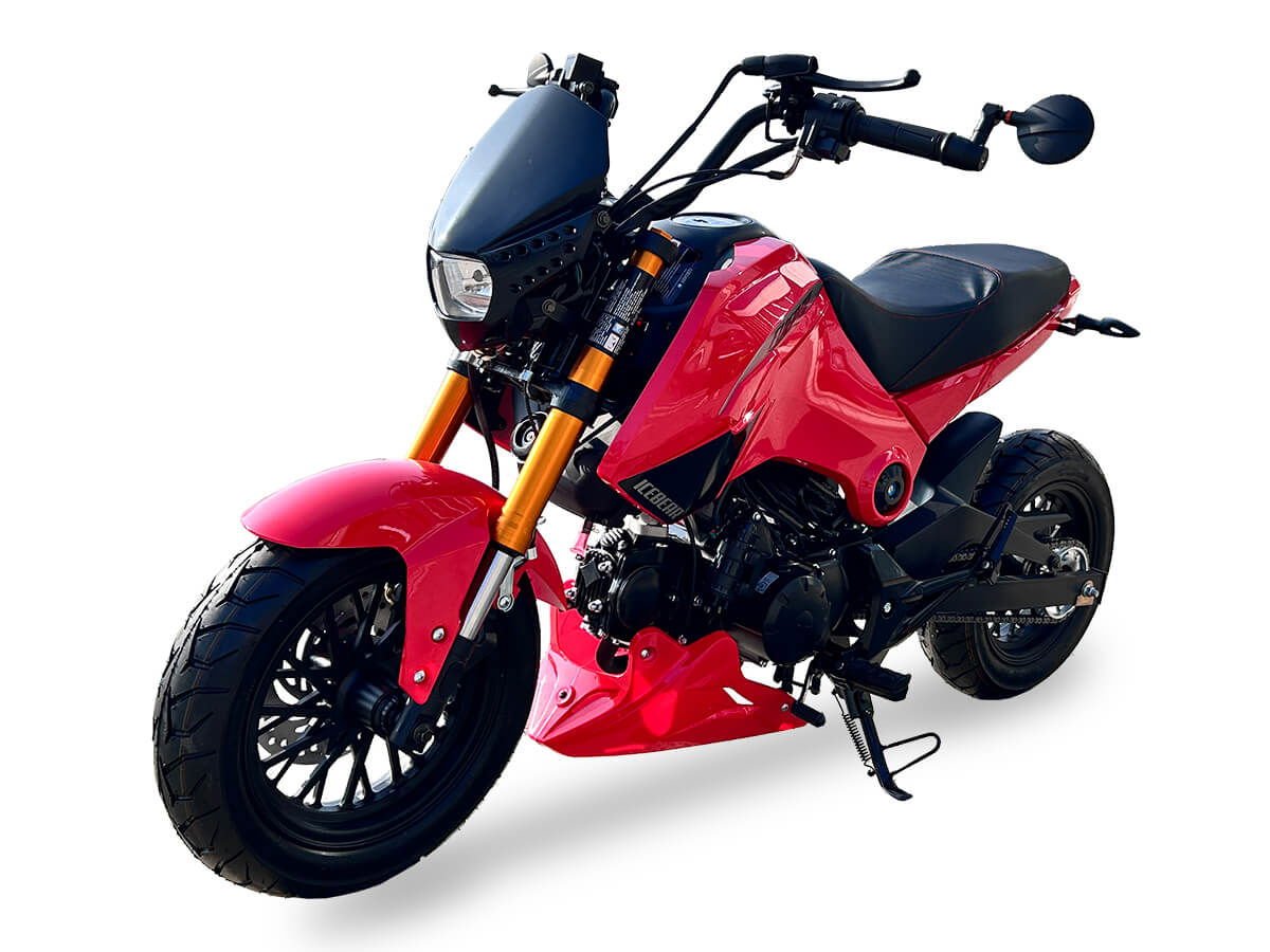 Fuerza 125cc Motorcycle, 4-Speed Manual, Dual Disc Brakes, 12 inch Aluminum Wheels, 50 State Legal - Metallic Red