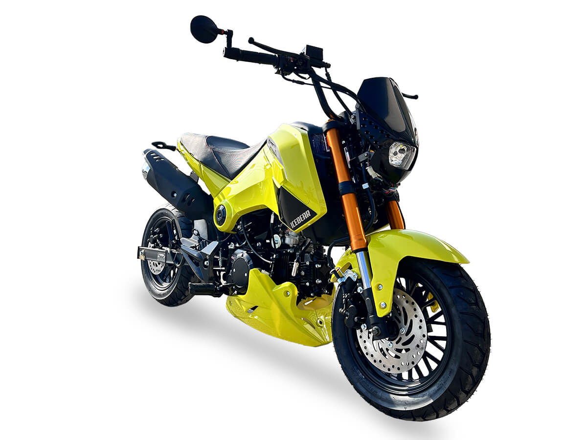 Fuerza 125cc Motorcycle, 4-Speed Manual, Dual Disc Brakes, 12 inch Aluminum Wheels, 50 State Legal - Neon Yellow