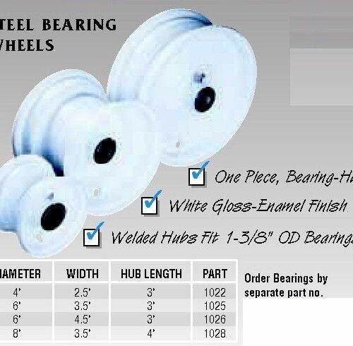 6 in. wheel steel, one piece w/3/4 in. ball bearings, 3 in. hub length, 4.5 in. wide for sale