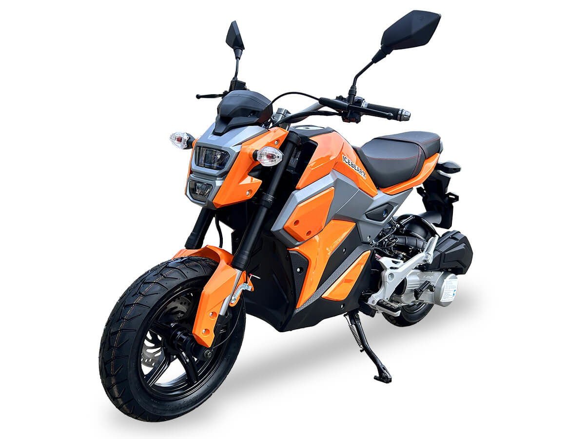 Mini Max 150cc Motorcycle, Automatic, Front Disc Brake, 12 inch Aluminum Wheels, LED Lights, Digital Speedometer, 50 State Legal - Metallic Orange