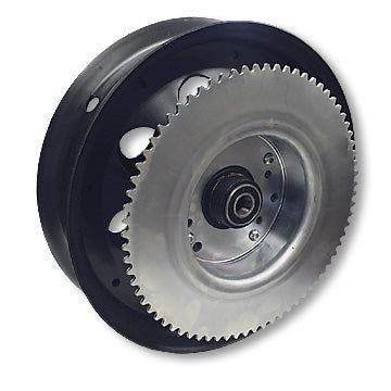 Mini Bike Wheel, 10" Black Oxide Steel, #35 72T Sprocket, Brake Drum, 5/8" ID Precision Ball Bearings for sale