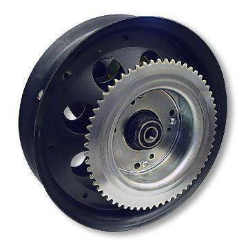 Mini Bike Wheel, 10" Black Oxide Steel, #35 60T Sprocket, Brake Drum, 5/8" ID Precision Ball Bearings for sale