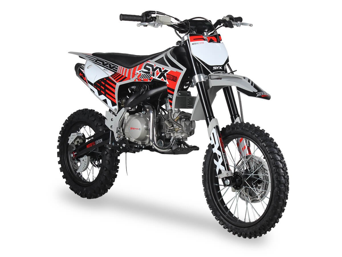 SYX Moto Pro 125cc 4-Stroke Gas Dirt Bike, 4-Speed Manual, Electric Start (17/14) Wheels, Ages 16 and up - Red/Grey