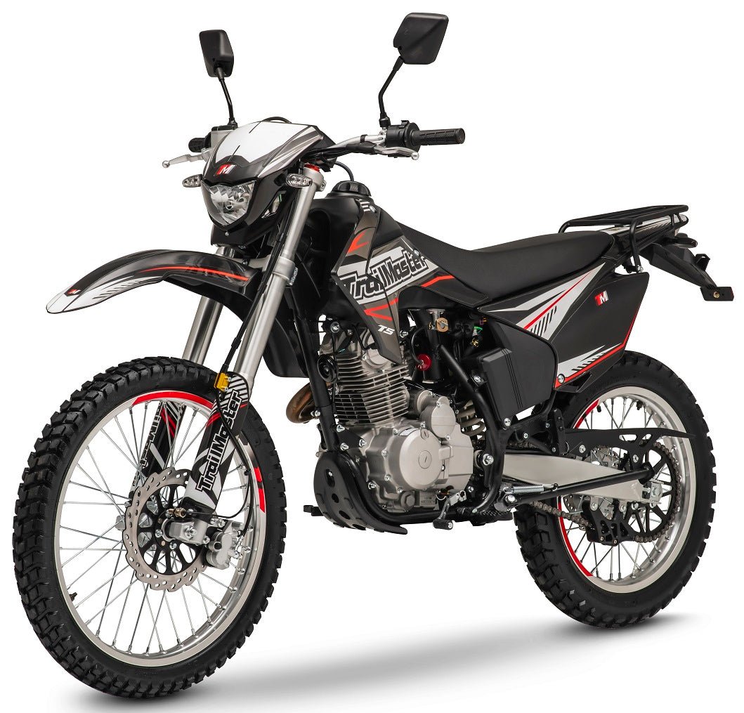TrailMaster T5 Dual Sport Dirt Bike, 5-Speed Manual, 223cc Engine, Dual Disc Brakes, Electric Start with Kick backup, (21/18) Wheels - Red