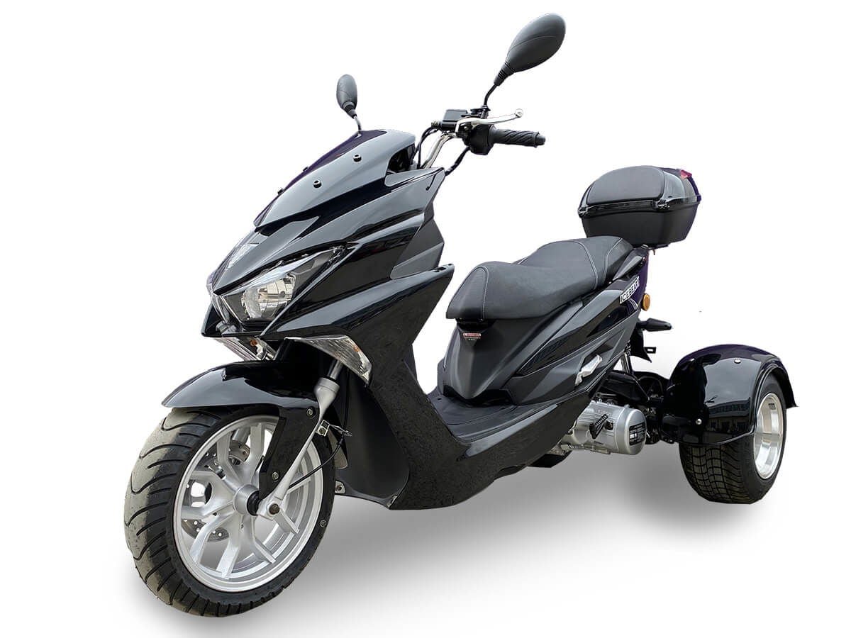 Trifecta 150cc Street Trike, Automatic, Disc Brakes, Aluminum Wheels, Trunk and Windshield Included - Metallic Black